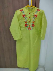 Floral Embroidered Lime Green Kurta set