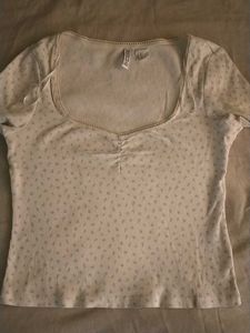 COMBO Ribbed Knit Floral Square Neck Top