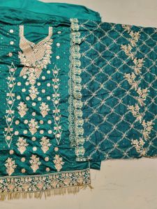 Semi Stitched Suit Embroidered With Border Latkan