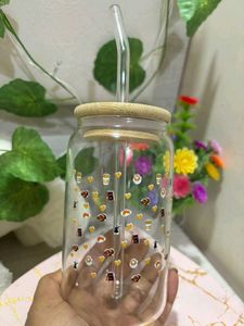 Customize coffee lover Glass Tumbler with bamboo l