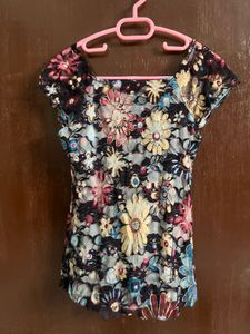 Y2k Floral Print Sheer Tunic Top