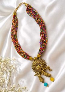 Boho Beaded Necklace with Krishna Pendant