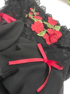 Black Lace croptop with Red Rose Applique