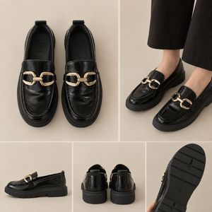 ZARA Black Loafers with Gold Buckle