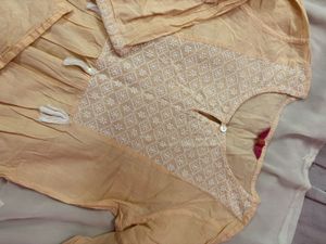 Peach Chikankari Kurta Suit Set