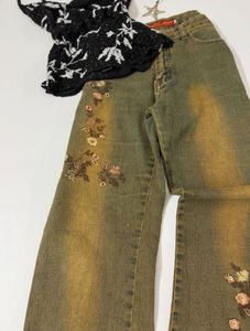 Y2k Embroidered Flare Jeans.