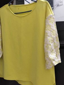 23.Yellow Top with Lace Sleeves