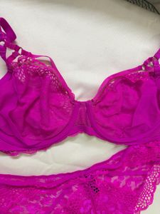 Hot Pink Lace Bra and Panty Set