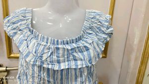 Blue Striped Off-Shoulder Top
