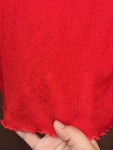 Vibrant Red Lettuce Hem T-Shirt