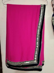 Pink Saree With Embroidered Blouse
