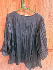 Chic Black Textured Blouse with Chain Detail