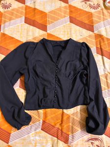 Black Long Sleeve Button-Up Blouse