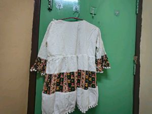 Embroidered Boho Kurta with Pom-Pom Trim