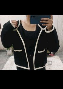 Chic Black & White Trimmed Jacket