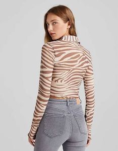 SALE DROP BERSHKA zebra printed sheer shirt