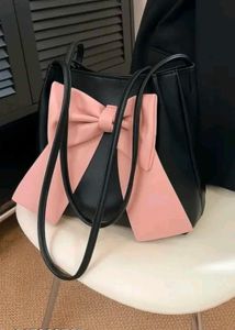 Chic Black & Pink Bow Shoulder Bag