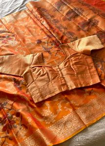 Beautiful Orange Floral Saree with Blouse 💜