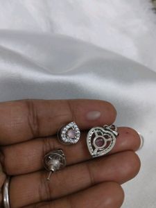 Silver Baby Pink Pendant Set