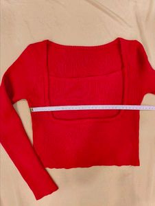 Red Long Sleeve Crop Top