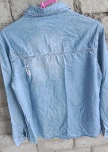 Distressed Light Wash Denim Shirt