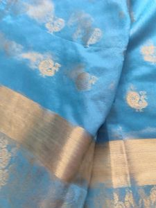 Beautiful Blue Silk Saree with stiched blouse