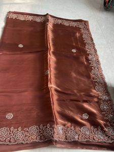 Elegant Brown Saree with Embellished Blouse