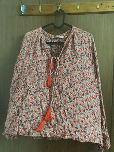 Floral Print Tassel Blouse