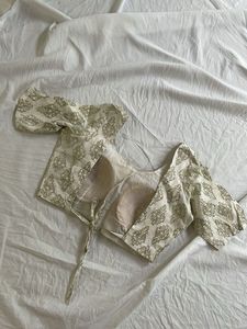 Elegant Cream &amp; Gold Print Backless Blouse