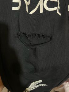 Distressed Black Joggers with Graphic Prints