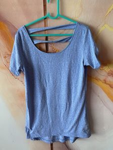 Blue Cutout Back T-Shirt