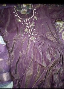 Embroidered Purple Kurta Set