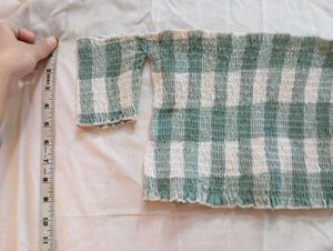 Green Gingham Off-Shoulder Crop Top