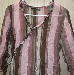 Striped Ruffled Wrap Blouse