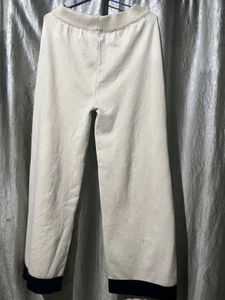Cream Wide Leg Pants with Black Hem