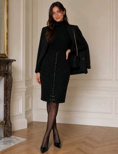 Black Faux Fur Knit Pencil Skirt