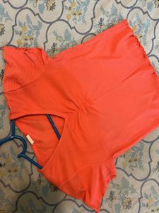 Cute Peach Ruched V-Neck Crop Top