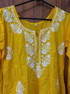 Yellow Embroidered Short Kurti | Cotton Fabric