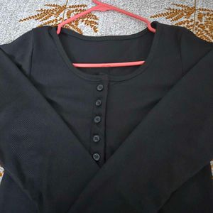 Black Long Sleeve Henley Top