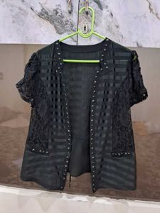 Stylish Black Studded Lace Jacket