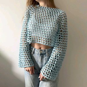 Cropped Crochet Mesh Top