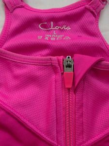 Vibrant Pink Sports Bra with Front Zipper