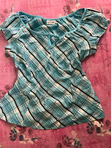Blue Plaid Peplum Top
