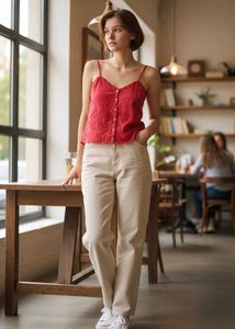 George Pink Lace Cotton Top L