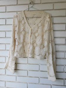 Crochet Knit V-Neck Cardigan