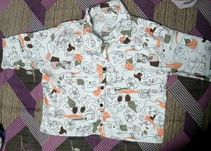 Abstract Face Print Button-Up Shirt