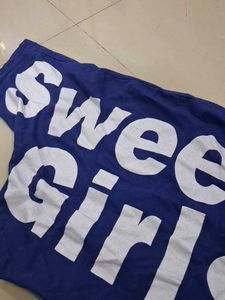 Blue "Sweet Girls" Graphic Tee (Off shoulder top)