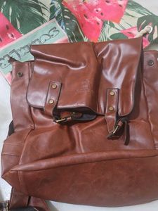 Brown Faux Leather Backpack
