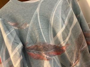 Light Blue Feather Print Sweater
