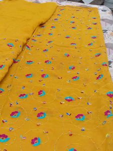 Vibrant Yellow Floral Saree